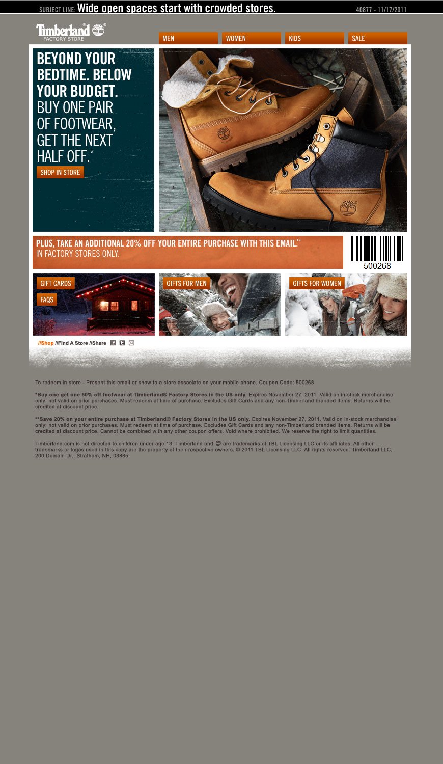 Timberland factory outlet store coupon