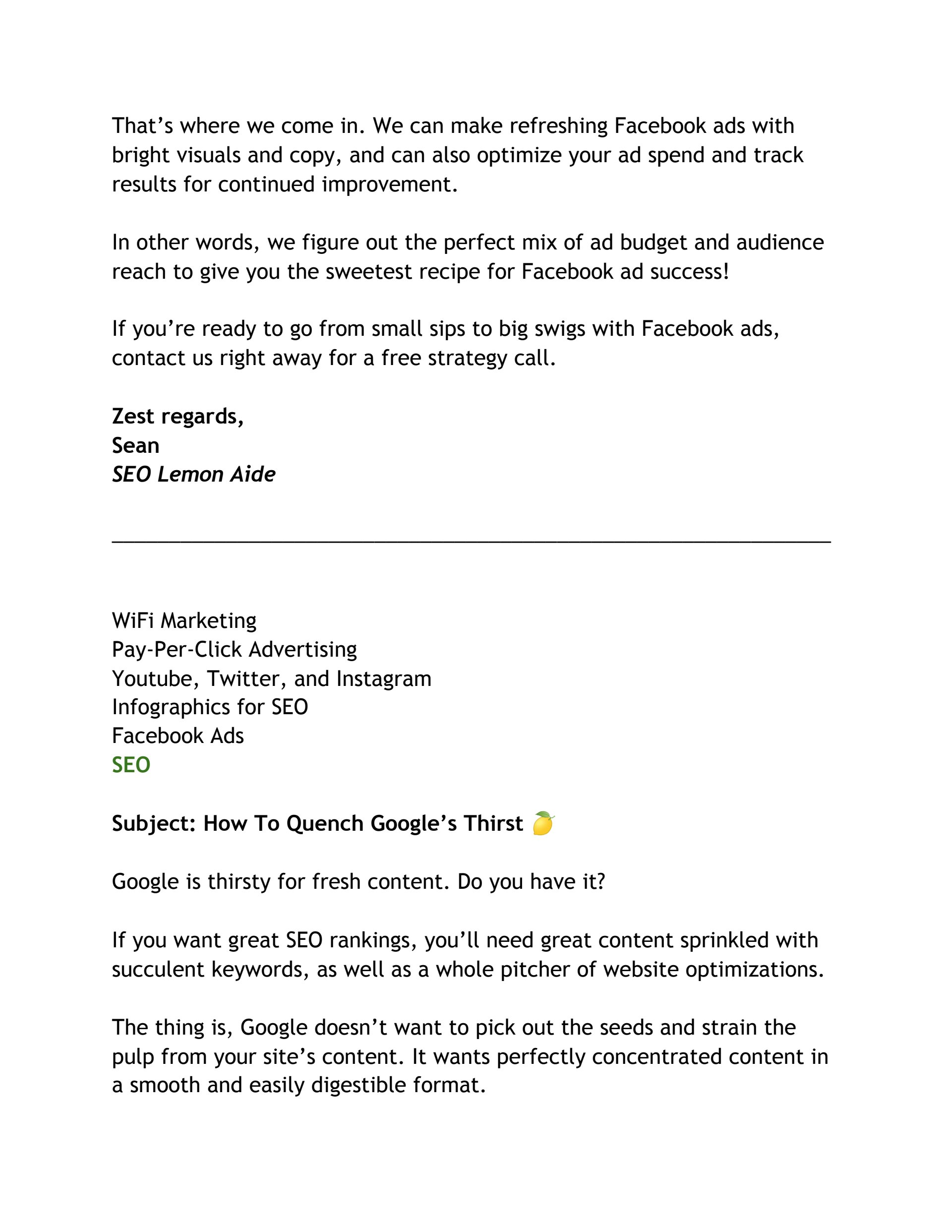 Email copy graphics social media sean ahern
